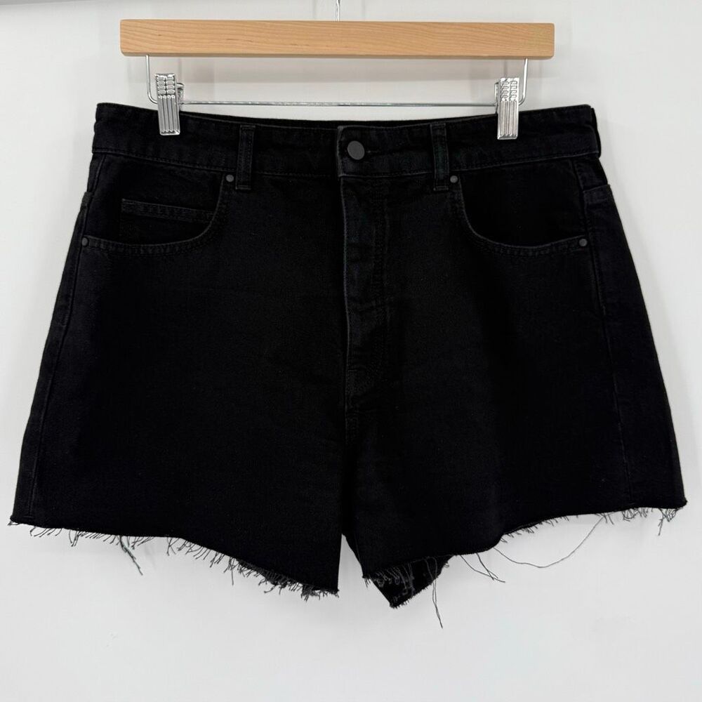 ME+EM A-Line Frayed Denim Shorts High Rise 100% Cotton Women Size 30 Black